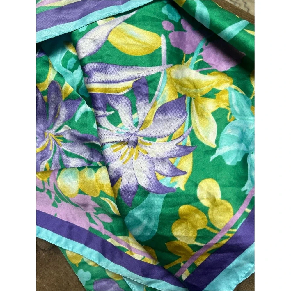 Zara Floral Print scarf Turquoise, Yellow, Purple, Pink